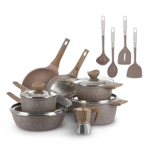 KASANOVA Antiaanbak-pannenset, 0 vetten, 15-delig – pannen voor inductie en alle warmtebronnen, altijd met antiaanbaklaag