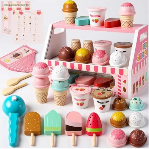 Tijdelijke aanbieding: Lovchil Eissalon Houten winkelwinkel voor kinderen, kinderkeukenaccessoires vanaf 3 jaar, houten speelgoed, speelkeuken, accessoires, speelgoed, Kerstmis, kinderspeelgoed voor jongens en meisjes, van 399.00 EUR naar 399.00 EUR (korting 0%)