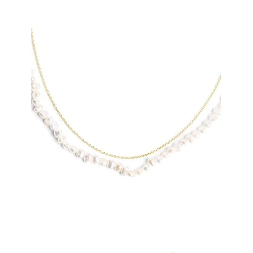 Limitiertes Angebot: SINGULARU - Pearl Chain Halskette. Edelstahl mit 18 Kt Vergoldeter Beschichtung und Zuchtperle. Schmuck für Damen. von 65.61 EUR auf 65.61 EUR (Spare 0%)