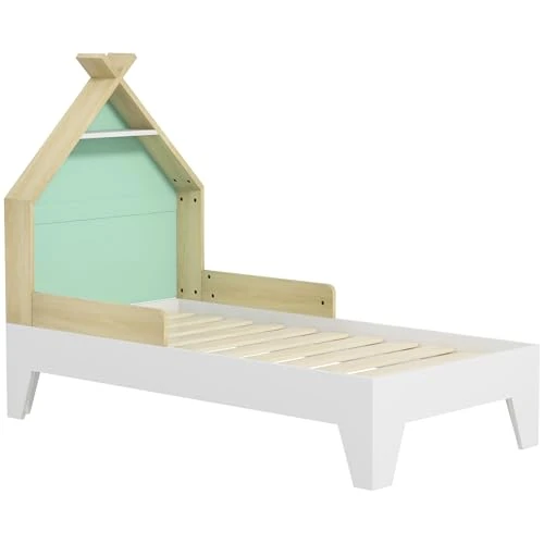 AIYAPLAY Children's Bed with Anti-Fall Sides, Wooden Cot Age 3-8 Years, 144 x 74 x 110 cm, Green
