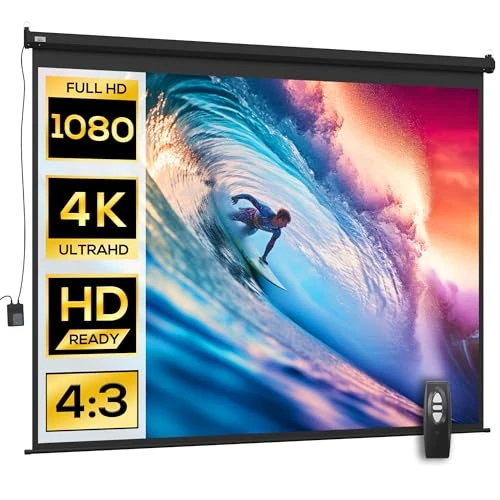HOMCOM Projektorleinwand 120 Zoll Format 4:3 verstellbar mit Fernbedienung, kompaktes Projektionsbild, 244 x 183 cm, Schwarz