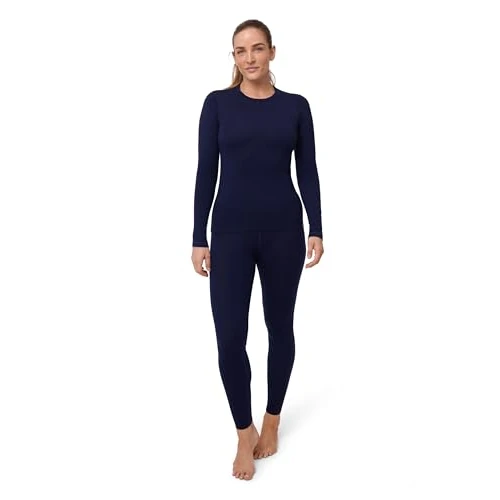 DANISH ENDURANCE Damen Merino Thermounterwäsche, Premium Skiunterwäsche, Funktionsunterwäsche Set, Warm & Atmungsaktiv, Dunkles Marineblau, S