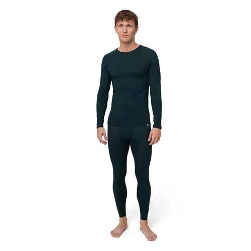 DANISH ENDURANCE Merinowolle Thermo-Unterwäsche Set, Premium Skiunterwäsche, Funktionsunterwäsche, Lange Unterhose & Langarmshirt für Herren, Dunkelgrün, S