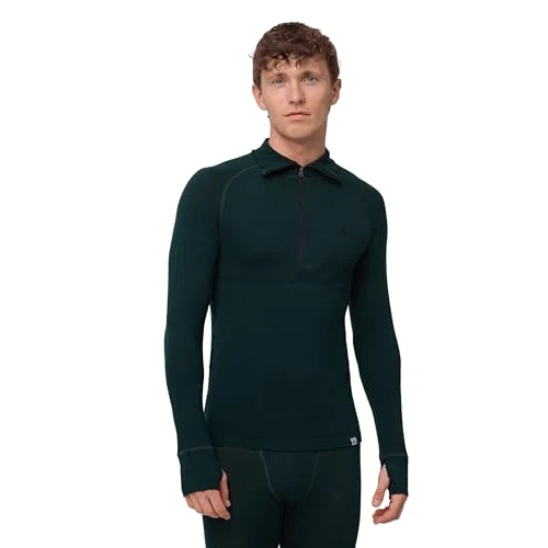DANISH ENDURANCE Merino Shirt Herren, Reißverschluss & Rollkragen, Half Zip Pullover Herren, Dunkelgrün Half Zip, L