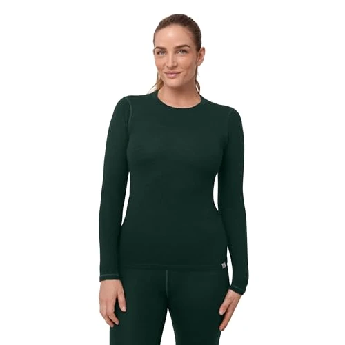 DANISH ENDURANCE Merinowolle Langarm Shirt Damen, Premium Thermo-Unterwäsche, Skiunterwäsche, Temperaturregulierendes Funktionsshirt, für Damen, Dunkelgrün, S