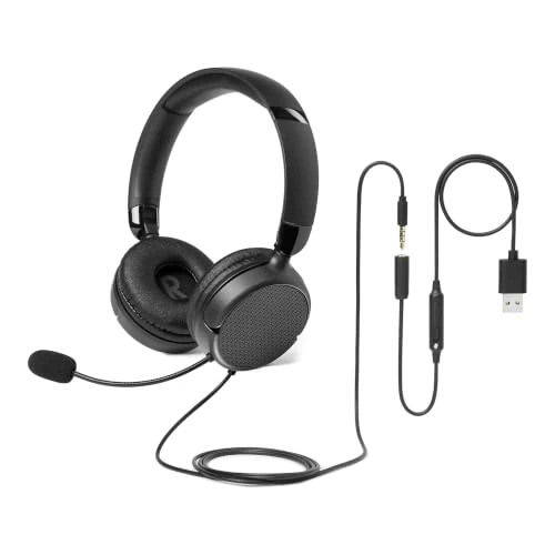 Limited-time offer: Amazon Basics Over-Ear Computer Headphone with Cable, Adjustable Microphone, 3.5mm Connection, Wired Control with USB-A, Foldable, Headset for Office, Smartphone, PC, Laptop, Black from 14.89 £ to 14.89 £ (save 0.00%)