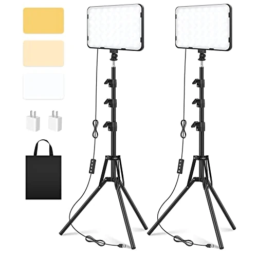 Unicucp Lot de 2 Lampes Vidéo LED avec 160cm Trépied, Lampe Panneau LED Video Lumiere Photo, Eclairage pour Studio Photo pour Portrait/TikTok/Enregistrement Vidéo/Streaming de Jeux/Vidéoconférence