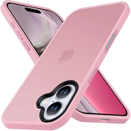 Anqrp Beschermhoes voor iPhone, draadloos opladen, schokbestendig, krasbestendig, transparante siliconen, ultradun, TPU-bumper, beschermhoes voor iPhone (6,1 inch), roze