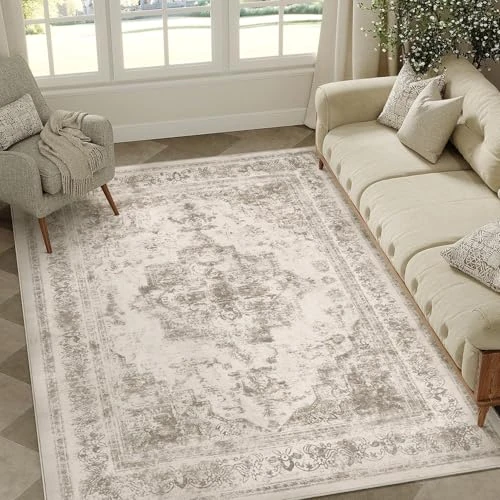 Offerta a tempo: HUGEAR Vintage Tappeto Salotto Beige Tappeti 120x180cm Soggiorno Antiscivolo Lavabile in Lavatrice Tapette Camera da Letto Sala Ufficio Bambina Bambino Pelo Corto Grande Carpet - 39% da 57.99 € a 35.25 €