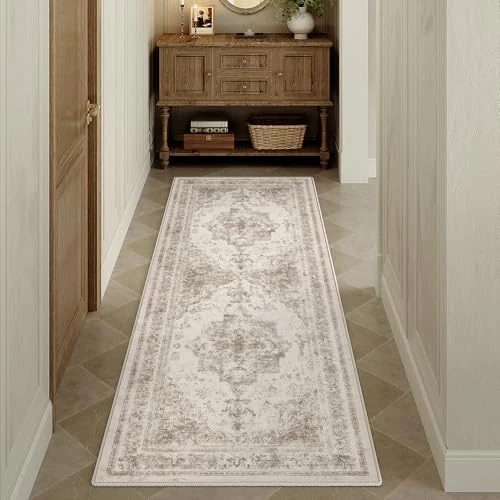 Zeitlich begrenztes Angebot: HUGEAR Vintage Beige Waschbarer Teppich 60x180cm LäUfer Flur rutschfest Weich Vorzimmer Tepich Kurzflor Schlafzimmer Retroteppiche KüChe Bedroom Brücken Hallway Carpet von 31.99 € auf 25.59 € (20% Rabatt)