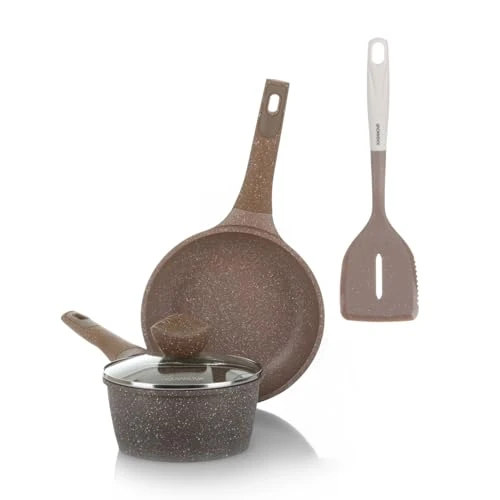 Offre limitee: KASANOVA Set de casseroles antiadhésives 0 Graisses, batterie de cuisine pour induction et tous types de plaques, set de casseroles et poêles antiadhésives à 4 couches avec design moderne. (4 pièces) de 69.00 EUR a 69.00 EUR (economie 0%)