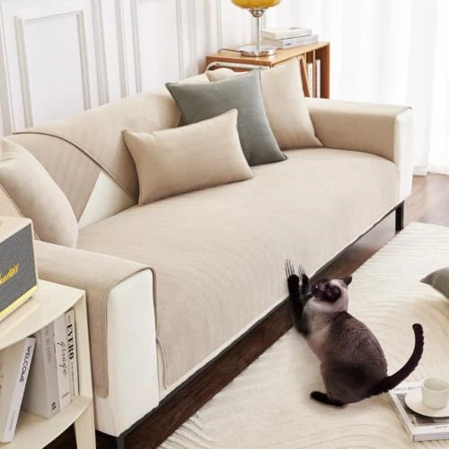 Offre limitée : DUJUIKE Housse de canapé antidérapante en Forme de L, adaptée aux canapés 1/2/3/4 Places, aux canapés d'angle, Housse de canapé Universelle, Tissu Chenille Doux, Solide, Lavable (Blance,70x70cm) de 16.99 € à 14.99 € (12% de remise)