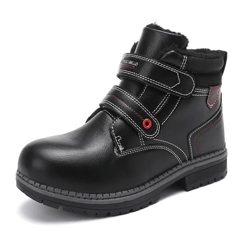 ARRIGO BELLO Winterschuhe Kinder Winterstiefel Jungen Mädchen 31-38 Klettverschluss Gefüttert Warme Bequeme Rutschfeste Winterboots （B Schwarz, Größe 36）