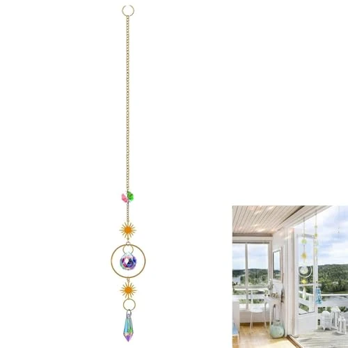 Suncatcher Crystal Window, Hanging Wind Chime, Sun Moon Pendant, Crystals, Garden Decoration, Hanging Window Decoration, for Indoor and Outdoor Decoration, Garden Decoration
