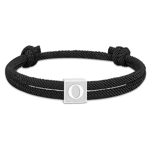 Offre limitée : Esmoly Bracelet Homme Argent Lettre A-Z Noir Corde Bracelet Tressé Réglable Cadeau Homme ﻿ (O) de 11.99 € à 4.99 € (58% de remise)
