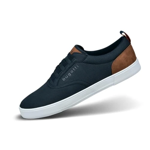 bugatti Bequeme Schnürschuh Memory Foam Elegante Casual Easy Fit Sneaker aus Austauschbaren Einlegesohlen, Dunkelblau, 43 EU