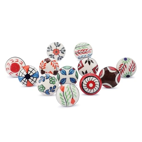 Offerta a tempo: Ajuny Vintage Set di 12 Pomelli per Porte in Ceramica Multicolore per Cassettiere Cassetti Armadi Armadietti Pomelli Stampati a mano per Cucina Moderna Camera da Letto e Bagno - 40% da 25.99 € a 15.50 €