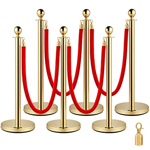 Tijdelijke aanbieding: VEVOR Geleidingspalen, 6 stuks, 95 cm, markeringsbarrière voor menigtecontrole, met 4 touwen, fluweel, rood, 1,5 m, voor afbakening, scheiding, wachtrij in het openbaar, school, theater, hotel, van 169.99 € naar 169.99 € (0.00% kort