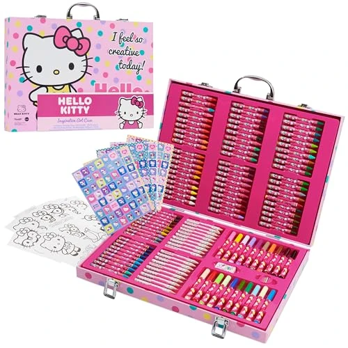 Limitiertes Angebot: Hello Kitty Kinder Malset Koffer, Bastel Sachen, Sanrio Sticker, Wachsmalstifte & Buntstifte Set - Geschenke für Kinder von 24.99 EUR auf 20.49 EUR (Spare 18%)