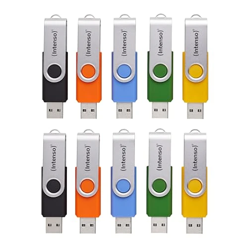 Offerta a tempo: Intenso Basic Line 10 x 8 GB Chiavette USB 2.0 con pratiche etichette per etichettatura, giallo, verde, nero, blu e arancione, con staffa in metallo argentato - 0.00% da 45.57 € a 45.57 €