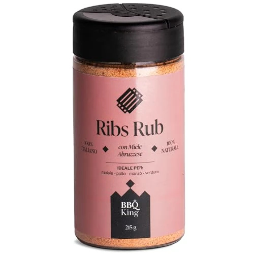 Offerta a tempo: BBQ KING - Ribs Rub Confezione da 215 Gr, Dry Rub Bbq per Costine di Maiale Ideale per Barbecue e Grill, Set Spezie Cucina 100% Made in Italy, Miscela di Spezie per Costine (Saint Louis o Baby Back) - 0.00% da 18.90 € a 18.90 €