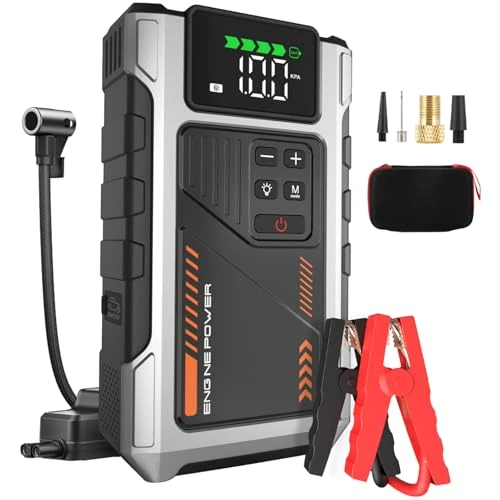 Offerta a tempo: Eigotrav Booster Avviamento Auto con Compressore d'aria Avviatore Emergenza per Auto da 6000A (10L Benzina/8.5L di Gasolio) 12V con 3 Modalità Torcia Avviatore Batteria Portatile - 32% da 99.99 € a 67.92 €