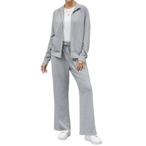 Terecey Survetement Ensemble Femmes de Jogging 2 Pièces Vêtements de Sport en Coton à Manches Longues de Fitness Mode Tracksuit avec Zippe