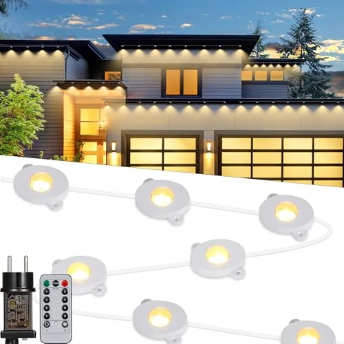 Limitiertes Angebot: Tacobey Permanente Außenbeleuchtung Outdoor, 15M 36 LED Lichterkette Außen Trauflichter Strom, Weihnachtsbeleuchtung außen innen deko mit Fernbedienung, Timer, 8 Modi, Speicherfunktion - Warmweiß von 17.70 EUR auf 5.99 EUR (Spare 66%)