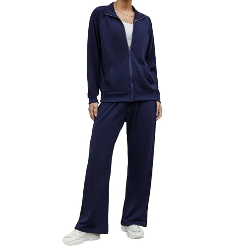 Terecey Traje de Jogging para Mujer Conjunto de Ocio 2 Piezas con Cremallera y Bolsillos para Deportes Fitness S-XXL