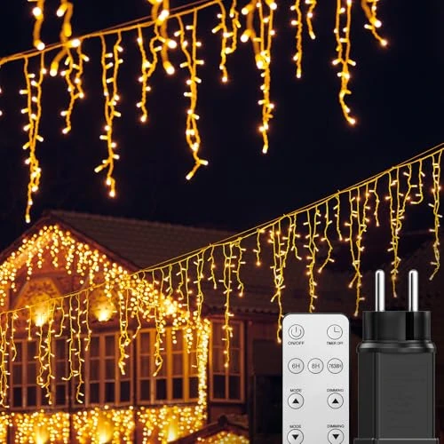 Limitiertes Angebot: BESCOST Lichterkette Eisregen Außen, 10M 400 LEDs Lichtervorhang mit Fernbedienung und Stecker, Wasserfest 8 Modi für Außen und Innen, Outdoor Garten Balkon Hochzeit Party, Warmweiß von 39.99 EUR auf 18.99 EUR (Spare 53%)