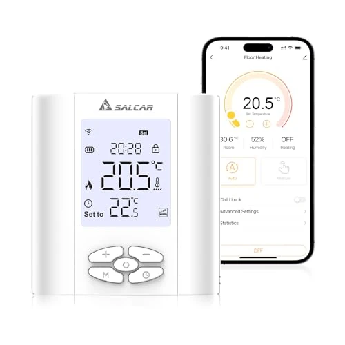 Limited offer: SALCAR WiFi Connected Thermostat for Gas Boiler/Underfloor Water Heating - Programmable with Humidity - Compatible with Amazon Alexa and Google Home - Tuya Thermostatic Head from 49.99 EUR to 34.26 EUR (save 31%)