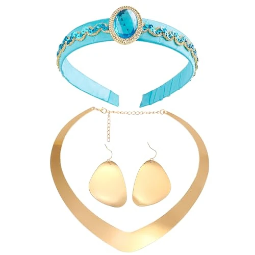 Horolam Accessoires de Déguisement Princesse Jasmine，Costume de Princesse Arabe Couronne Bandeau Boucles d'oreilles pour Carnaval Halloween Cosplay