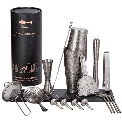 Zeitlich begrenztes Angebot: Sky Fish Boston Cocktail-Shaker-Set | 18-teiliges Barkeeper-Set mit 3D-geprägtem Design | Professionelles Barzubehör-Set für Cocktail-Liebhaber | Handwäsche (Space Grau) von 79.99 € auf 79.99 € (0.00% Rabatt)