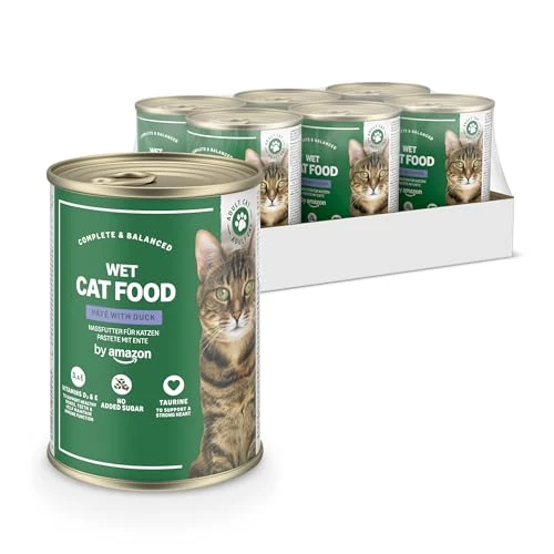 Offerta a tempo: by Amazon Cibo umido per gatti senza cereali, in barattolo, paté di anatra, 6 x 400 g - 54% da 7.18 € a 3.31 €