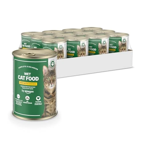Offerta a tempo: by Amazon Cibo umido per gatti senza cereali, in barattolo, paté di pollo, 12 x 400 g - 55% da 14.35 € a 6.50 €