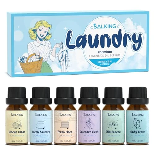 SALKING Lavandería Aceites Esenciales para Humidificador, Aceites Aromáticos para Hacer Velas – Limpieza Cítrica, Ropa Fresca, Lino Fresco, Campos de Lavanda, Brisa Tranquila, Menta Fresca