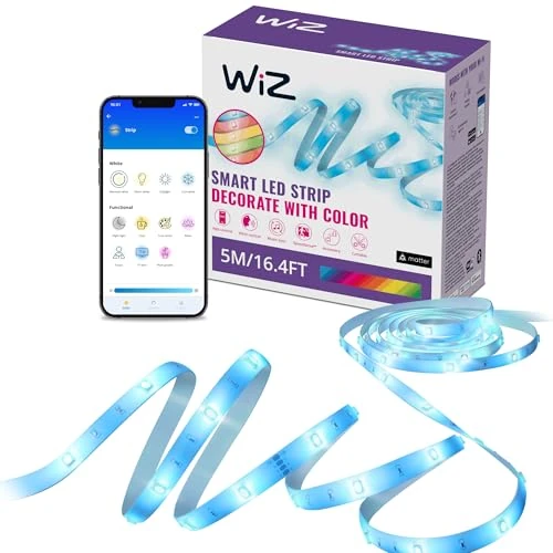 WiZ - Tira led inteligente 5m, RGB, incluye alimentador, hasta 16 millones de colores, conéctala vía WIFI, con tecnología SpaceSense, control via App o Voz y compatible con Alexa y Google Home