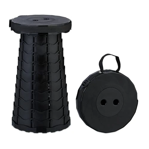 Offerta a tempo: Relaxdays Sgabello Pieghevole Portatile, HLP 44,5 x 25 x 25 cm, Sedia da Campeggio Regolabile in Altezza da Viaggio Nero - 0.00% da 29.99 € a 29.99 €