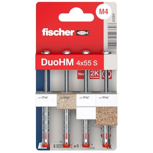 Offerta a tempo: Fischer DuoHM Ø8 mm con Vite a Croce POZI M4, 4x Tasselli per Cartongesso in Metallo e Nylon, Non Serve Pinza, per Staffe TV, Pensili, Mensole, 572911 - 0.00% da 3.75 € a 3.75 €