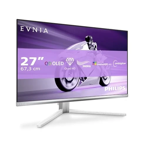 Offerta a tempo: Philips Evnia 27M2N8500 - Monitor da gioco OLED QHD da 27 pollici, 360 Hz, 0,03 ms, HDR400, Ambiglow, FreeSync. Prem., comp. G-Sync. (2560x1440, 2X HDMI 2.1, 1x DP 1.4, Hub USB) Bianco - 23% da 649.90 € a 499.00 €