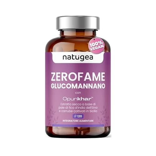 Natugea Zerofame Glucomannano – Integratore Alimentare con OpunKhar, Fibra Vegetale con Fico d’India e Carrube, Supporto al Senso di Sazietà, Vegano, 120 Compresse