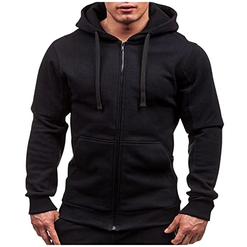 Vestito Zip Uomo con Cappuccio Caldo Giacca con Cappuccio Cardigan Uomo Cappuccio Abbigliamento Sportivo Felpa Casuale Felpa con Cappuccio a Maniche Lunghe Zip Felpa con Tasca Felpa, Nero , XL