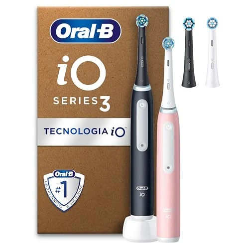 Offerta a tempo: Oral-B Spazzolino Elettrico Ricaricabile iO 3 Rosa e Nero, 2 Testine di Ricambio, 1 Custodia da Viaggio, Confezione Doppia, 2 Spazzolini - 38% da 160.63 € a 99.99 €