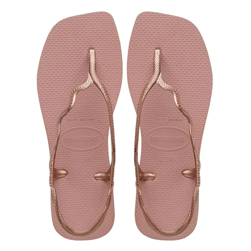 Oferta limitada: Havaianas - Soleil, Sandalias Elegantes, Duraderas y Cómodas, Con Forma de T, Cierre Trasero, Tiras Onduladas y Suela con Bordes Cuadrados, Mujer, Rose Crocus Gold Metallic, 37/38 EU de 20.20 € a 15.88 € (ahorro 21%)
