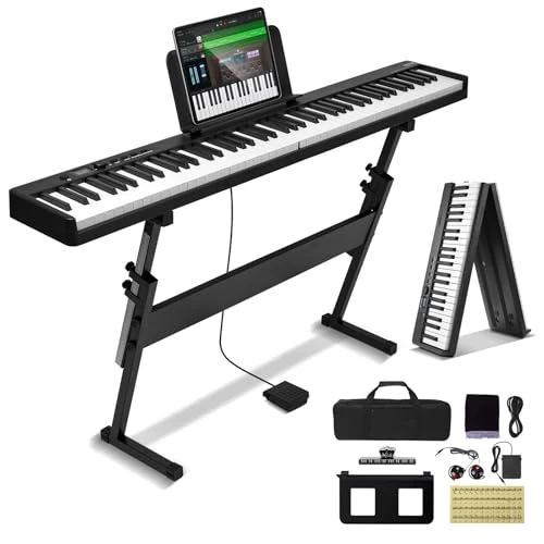 Offerta a tempo: VEVOR 88 Tasti Tastiera Pieghevole Pianoforte, Bluetooth e MIDI, Digitale Pianoforte con Supporto Pedale Sustain Sensibile al Tocco Tasti Borsa, Ricaricabile per Principianti Adolescenti Adulti, Nero - 0.00% da 115.90 € a 115.90 €