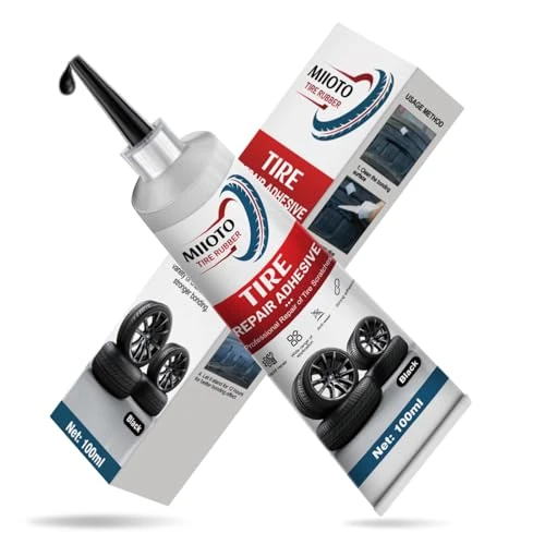 Miioto Colle Pneu Voiture, Colle Réparation Pneu Voiture, Colle pour Caoutchouc, Colle Pneu Réparez Rapidement les Fissures, les Trous, Avec Pointe et Grattoir 100ml