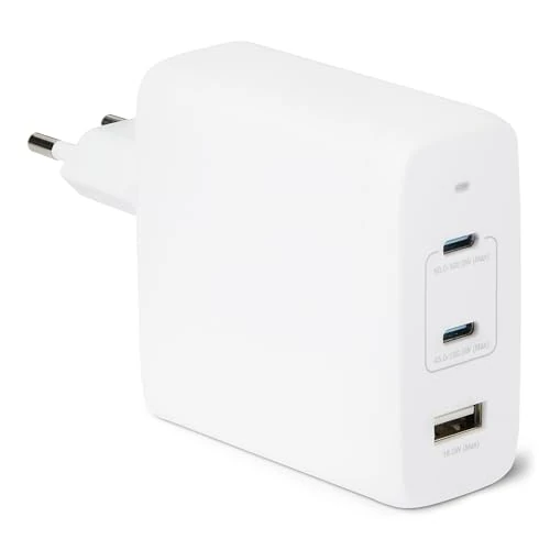 Amazon Basics Cargador de Pared USB-C Nano GaN de Carga Rápida, 120W y 3 Puertos para Ordenadores Portátiles, Tablets y Teléfonos, Blanco