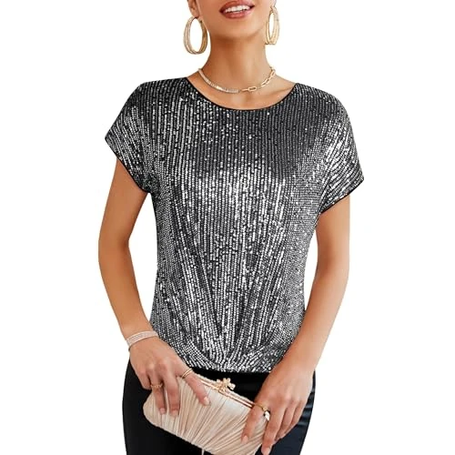 Oferta limitada: GRACE KARIN Mujer Top De Fiesta con Lentejuelas Manga Corta Cuello Redondo Espalda con Abertura de 43.69 € a 43.69 € (ahorro 0.00%)