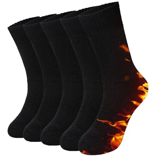 Josnown Thermal Socks Women's Thick Warm Winter Socks Soft Wool Socks Hiking Socks for Women 5 Pairs, black, 35-42