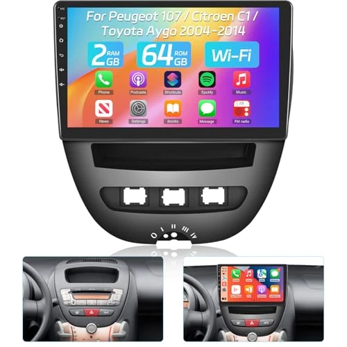 NHOPEEW Autoradio per Peugeot 107 / Citroen C1 / Toyota Aygo 2004-2014 con Carplay wireless e Android Auto - Autoradio Android 13 da 10 pollici con WiFi GPS Controllo del volante EQ Schermo diviso
